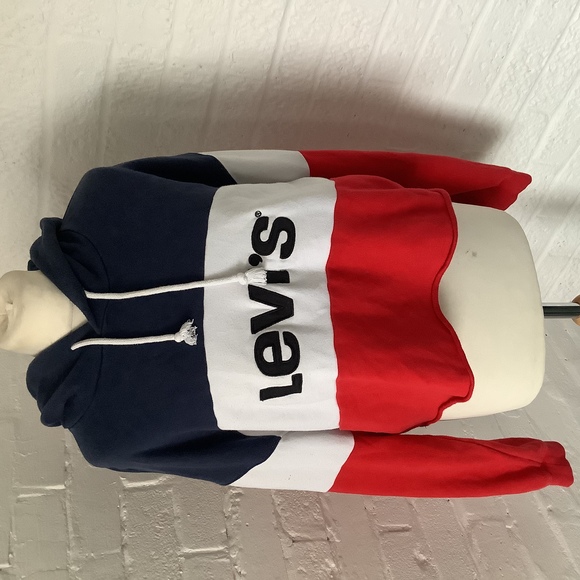 Tops - Levi’s Cropped Hoodie - Size M - Red, White & Blue - Cotton - P2P 23”